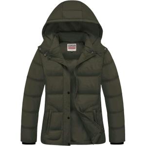 imageWULFUL Womens Winter Coats Lightweight Warm Thicken Puffer Jacket Waterproof Quilted Winter Jacket with Removable Hood