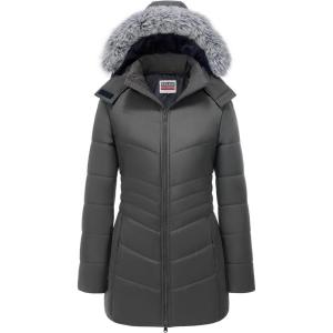 imageWULFUL Womens Winter Coats Long Warm Thicken Puffer Jackets Outwear With Removable Fur HoodDark Grey