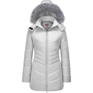 imageWULFUL Womens Winter Coats Long Warm Thicken Puffer Jackets Outwear With Removable Fur HoodLight Grey