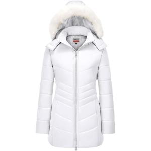 imageWULFUL Womens Winter Coats Long Warm Thicken Puffer Jackets Outwear With Removable Fur HoodWhite