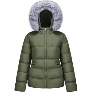 imageWULFUL Womens Winter Coats Warm Lightweight Thicken Puffer Jackets with FauxFur HoodArmy Green