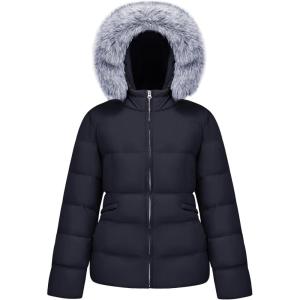 imageWULFUL Womens Winter Coats Warm Lightweight Thicken Puffer Jackets with FauxFur HoodBlack