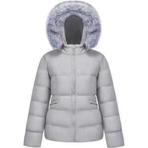 imageWULFUL Womens Winter Coats Warm Lightweight Thicken Puffer Jackets with FauxFur HoodLight Grey