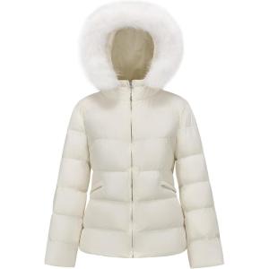 imageWULFUL Womens Winter Coats Warm Lightweight Thicken Puffer Jackets with FauxFur HoodLight Khaki