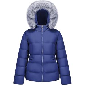 imageWULFUL Womens Winter Coats Warm Lightweight Thicken Puffer Jackets with FauxFur HoodNavy Blue