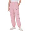 imageWULFUL Girls Casual Cargo Jogger Pants Adjustable Waist Pink