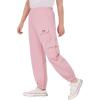 imageWULFUL Girls Casual Cargo Jogger Pants Adjustable Waist Pink
