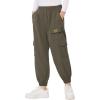 imageWULFUL Girls Casual Cargo Jogger Pants Adjustable WaistArmy Green