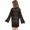 imageWULFUL Girls Crochet Long Sleeve Swimwear Cover Up Summer Beach Dress SwimsuitBlack