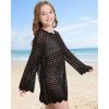imageWULFUL Girls Crochet Long Sleeve Swimwear Cover Up Summer Beach Dress SwimsuitBlack
