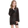imageWULFUL Girls Crochet Long Sleeve Swimwear Cover Up Summer Beach Dress SwimsuitBlack