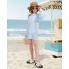 imageWULFUL Girls Crochet Long Sleeve Swimwear Cover Up Summer Beach Dress SwimsuitBlue