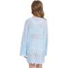imageWULFUL Girls Crochet Long Sleeve Swimwear Cover Up Summer Beach Dress SwimsuitBlue