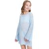 imageWULFUL Girls Crochet Long Sleeve Swimwear Cover Up Summer Beach Dress SwimsuitBlue