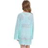 imageWULFUL Girls Crochet Long Sleeve Swimwear Cover Up Summer Beach Dress SwimsuitGreen