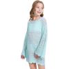 imageWULFUL Girls Crochet Long Sleeve Swimwear Cover Up Summer Beach Dress SwimsuitGreen
