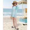 imageWULFUL Girls Crochet Long Sleeve Swimwear Cover Up Summer Beach Dress SwimsuitGreen