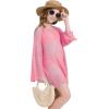 imageWULFUL Girls Crochet Long Sleeve Swimwear Cover Up Summer Beach Dress SwimsuitHot Pink