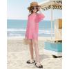 imageWULFUL Girls Crochet Long Sleeve Swimwear Cover Up Summer Beach Dress SwimsuitHot Pink