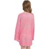 imageWULFUL Girls Crochet Long Sleeve Swimwear Cover Up Summer Beach Dress SwimsuitHot Pink