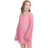 imageWULFUL Girls Crochet Long Sleeve Swimwear Cover Up Summer Beach Dress SwimsuitHot Pink