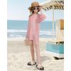 imageWULFUL Girls Crochet Long Sleeve Swimwear Cover Up Summer Beach Dress SwimsuitPink