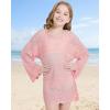 imageWULFUL Girls Crochet Long Sleeve Swimwear Cover Up Summer Beach Dress SwimsuitPink