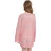 imageWULFUL Girls Crochet Long Sleeve Swimwear Cover Up Summer Beach Dress SwimsuitPink