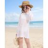 imageWULFUL Girls Crochet Long Sleeve Swimwear Cover Up Summer Beach Dress SwimsuitWhite