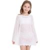 imageWULFUL Girls Crochet Long Sleeve Swimwear Cover Up Summer Beach Dress SwimsuitWhite