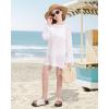 imageWULFUL Girls Crochet Long Sleeve Swimwear Cover Up Summer Beach Dress SwimsuitWhite