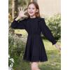 imageWULFUL Girls Long Sleeve Dress Flared Belted Fall Casual Party Dress Aline Swing 514 YearsBlack
