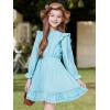 imageWULFUL Girls Long Sleeve Dress Flared Belted Fall Casual Party Dress Aline Swing 514 YearsBlue