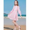 imageWULFUL Girls Long Sleeve Dress Flared Belted Fall Casual Party Dress Aline Swing 514 YearsPink