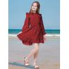 imageWULFUL Girls Long Sleeve Dress Flared Belted Fall Casual Party Dress Aline Swing 514 YearsRed