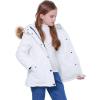 imageWULFUL Girls Winter Coats Outerwear Down Puffer Jacket Waterproof with Warm Fur HoodWhite0009