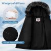 imageWULFUL Girls Winter Parka Coat Long Hooded Waterproof Warm Fleece Puffer JacketBlack