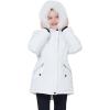 imageWULFUL Girls Winter Parka Coat Long Waterproof Warm Fleece Puffer JacketWhite