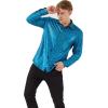 imageWULFUL Men Dress Shirt Sequins Long Sleeve Button Down Shirt Luxury Disco Party Nightclub Christmas Prom CostumeBlue 0175