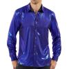 imageWULFUL Men Dress Shirt Sequins Long Sleeve Button Down Shirt Luxury Disco Party Nightclub Christmas Prom CostumeBlue0156
