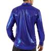 imageWULFUL Men Dress Shirt Sequins Long Sleeve Button Down Shirt Luxury Disco Party Nightclub Christmas Prom CostumeBlue0156