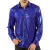 imageWULFUL Men Dress Shirt Sequins Long Sleeve Button Down Shirt Luxury Disco Party Nightclub Christmas Prom CostumeBlue0156