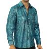 imageWULFUL Men Dress Shirt Sequins Long Sleeve Button Down Shirt Luxury Disco Party Nightclub Christmas Prom CostumeBlue033
