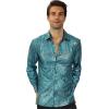 imageWULFUL Men Dress Shirt Sequins Long Sleeve Button Down Shirt Luxury Disco Party Nightclub Christmas Prom CostumeBlue033
