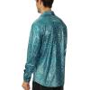 imageWULFUL Men Dress Shirt Sequins Long Sleeve Button Down Shirt Luxury Disco Party Nightclub Christmas Prom CostumeBlue033
