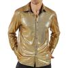 imageWULFUL Men Dress Shirt Sequins Long Sleeve Button Down Shirt Luxury Disco Party Nightclub Christmas Prom CostumeGold0155