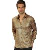 imageWULFUL Men Dress Shirt Sequins Long Sleeve Button Down Shirt Luxury Disco Party Nightclub Christmas Prom CostumeGold033