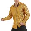 imageWULFUL Men Dress Shirt Sequins Long Sleeve Button Down Shirt Luxury Disco Party Nightclub Christmas Prom CostumeGold035