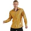 imageWULFUL Men Dress Shirt Sequins Long Sleeve Button Down Shirt Luxury Disco Party Nightclub Christmas Prom CostumeGold035