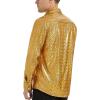 imageWULFUL Men Dress Shirt Sequins Long Sleeve Button Down Shirt Luxury Disco Party Nightclub Christmas Prom CostumeGold035